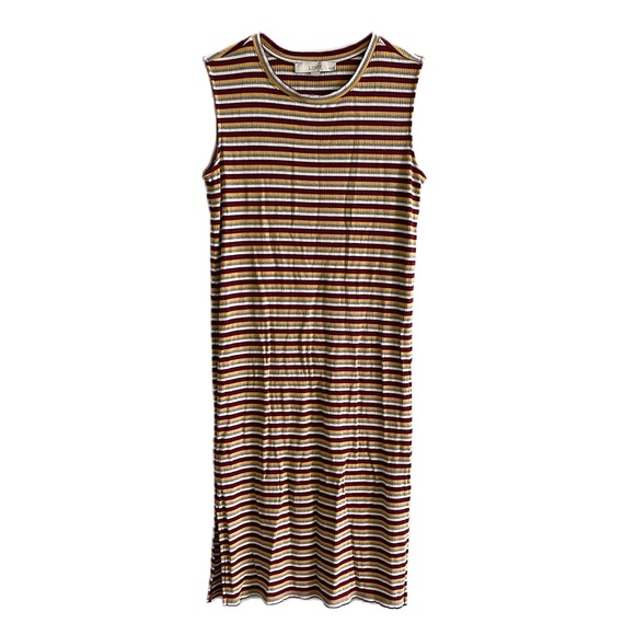 LOFT Petite Stripe Midi Split Dress - Picture 4 of 10